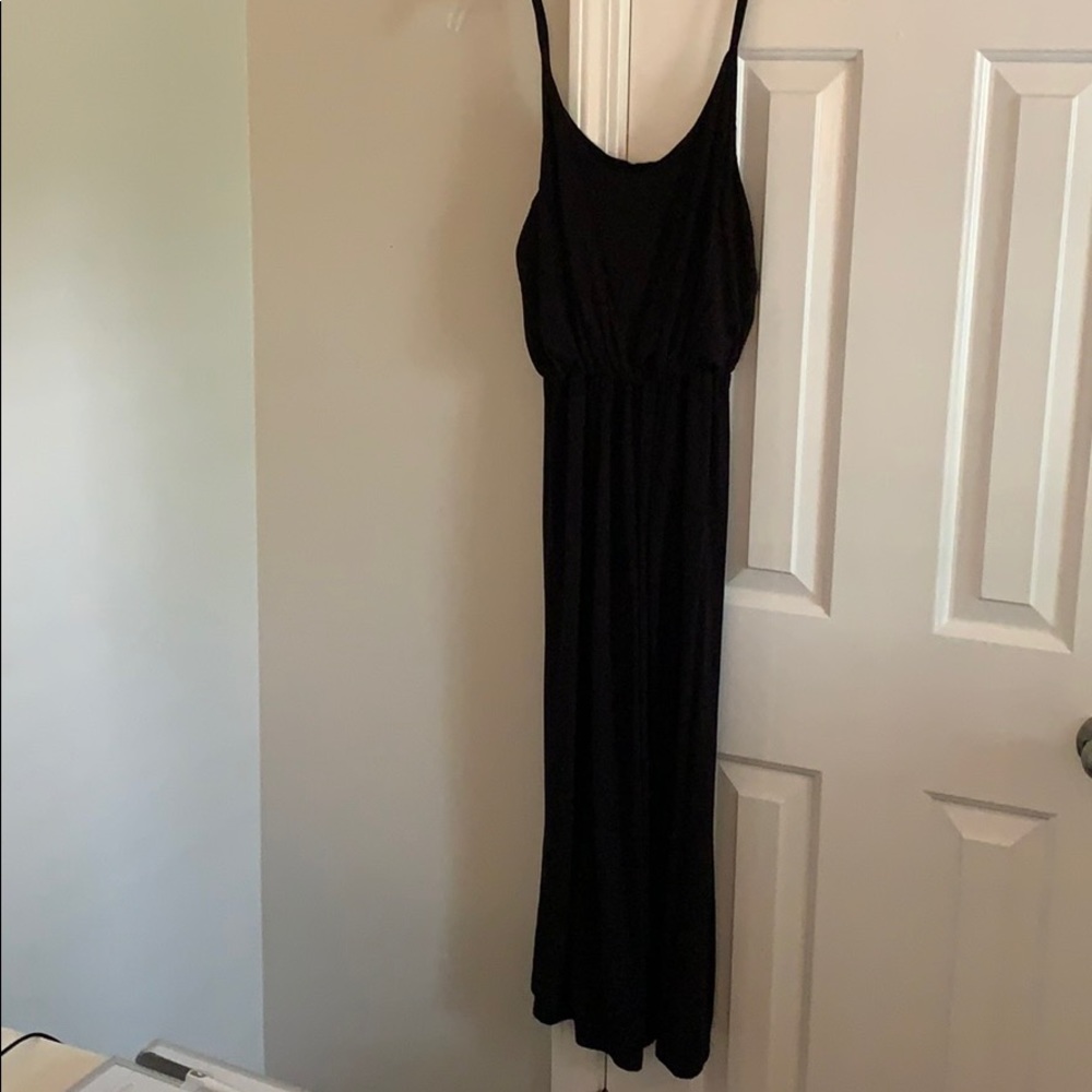Midi length black stretchy knit casual dress
